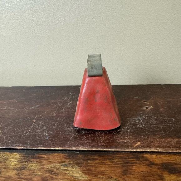 Red Blue Metal Cowbell Hand Made Bell Clapper Primitive Rustic Country Farmhouse - Picture 4 of 6
